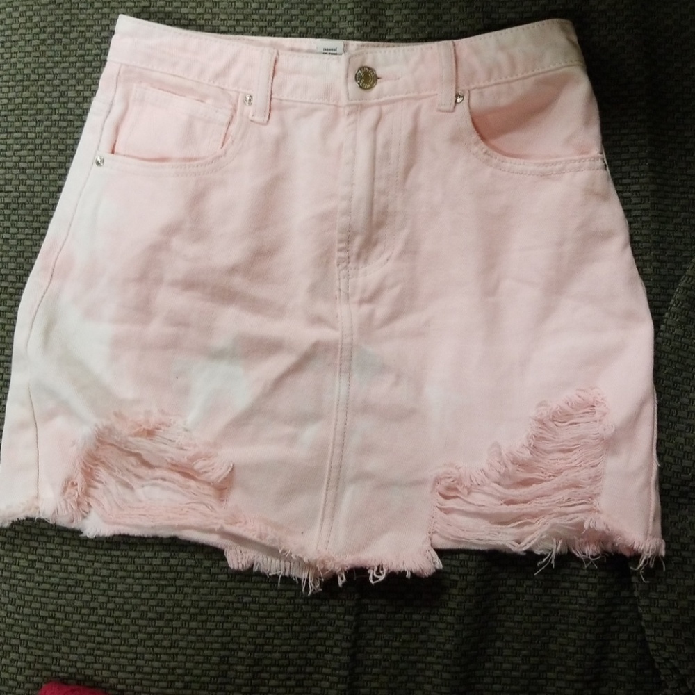 Pink and white washed out jean skirt
